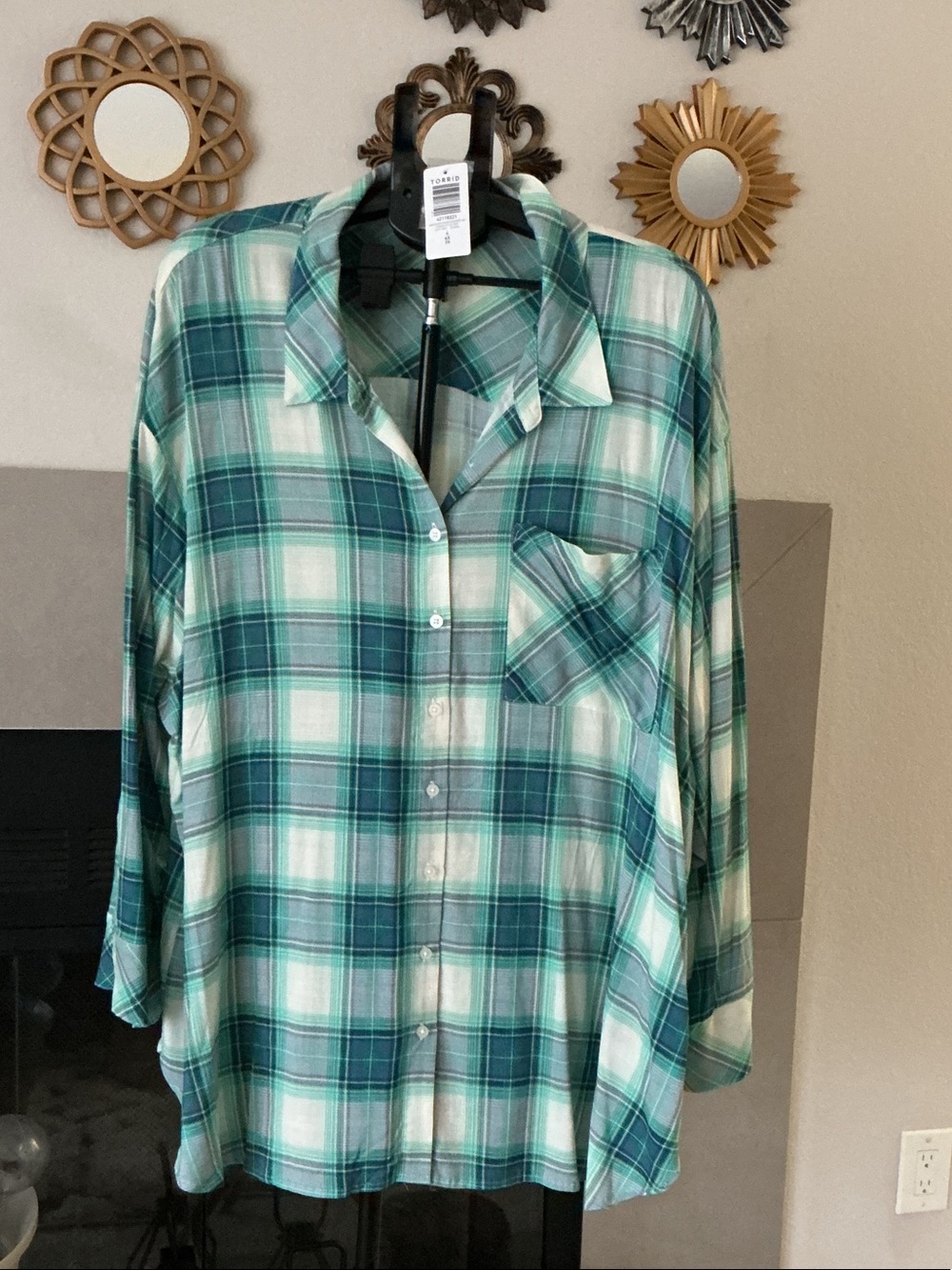torrid Teal & White Plaid Button-Down Shirt